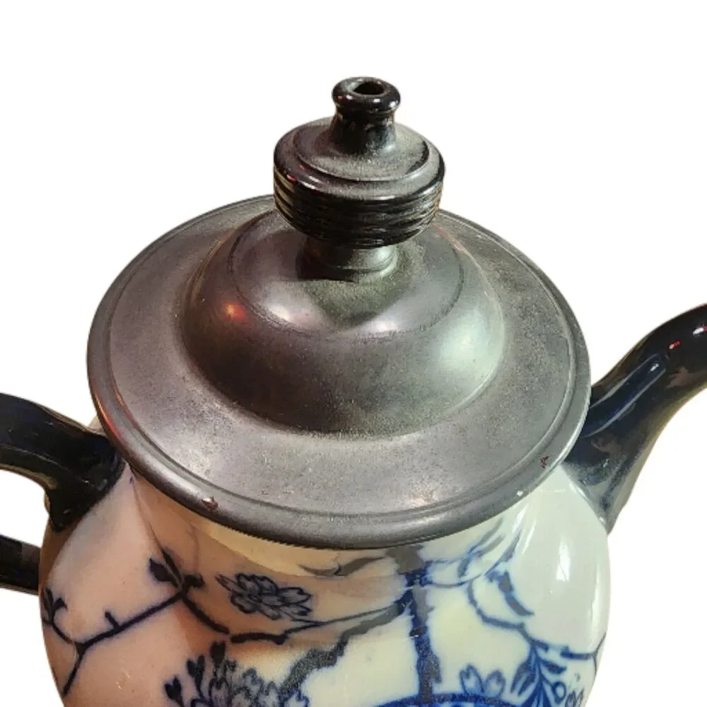 Antique 1886 Doulton Burslem Royle’s‎ Patent Self-Pouring Teapot Blue & White